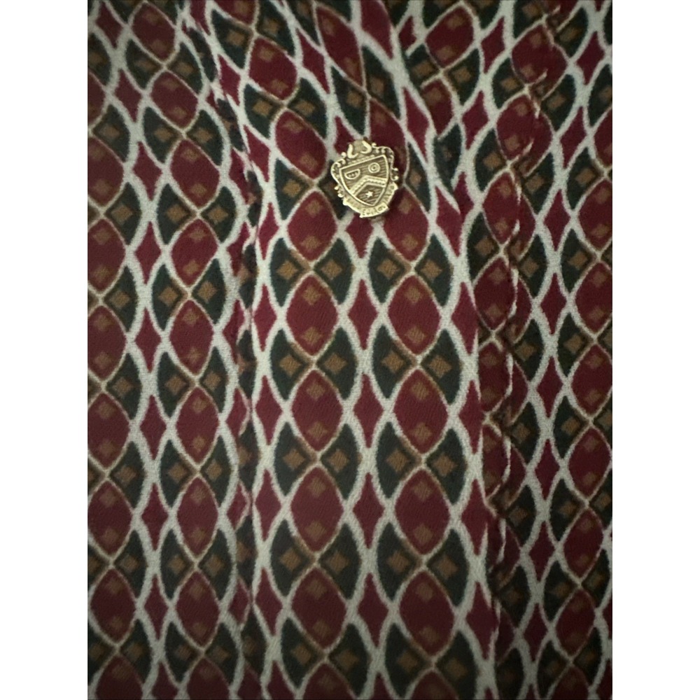 Anthropologie Pleione Tunic Blouse L Rust Green Geometric Print Collared Artsy - Picture 2 of 7
